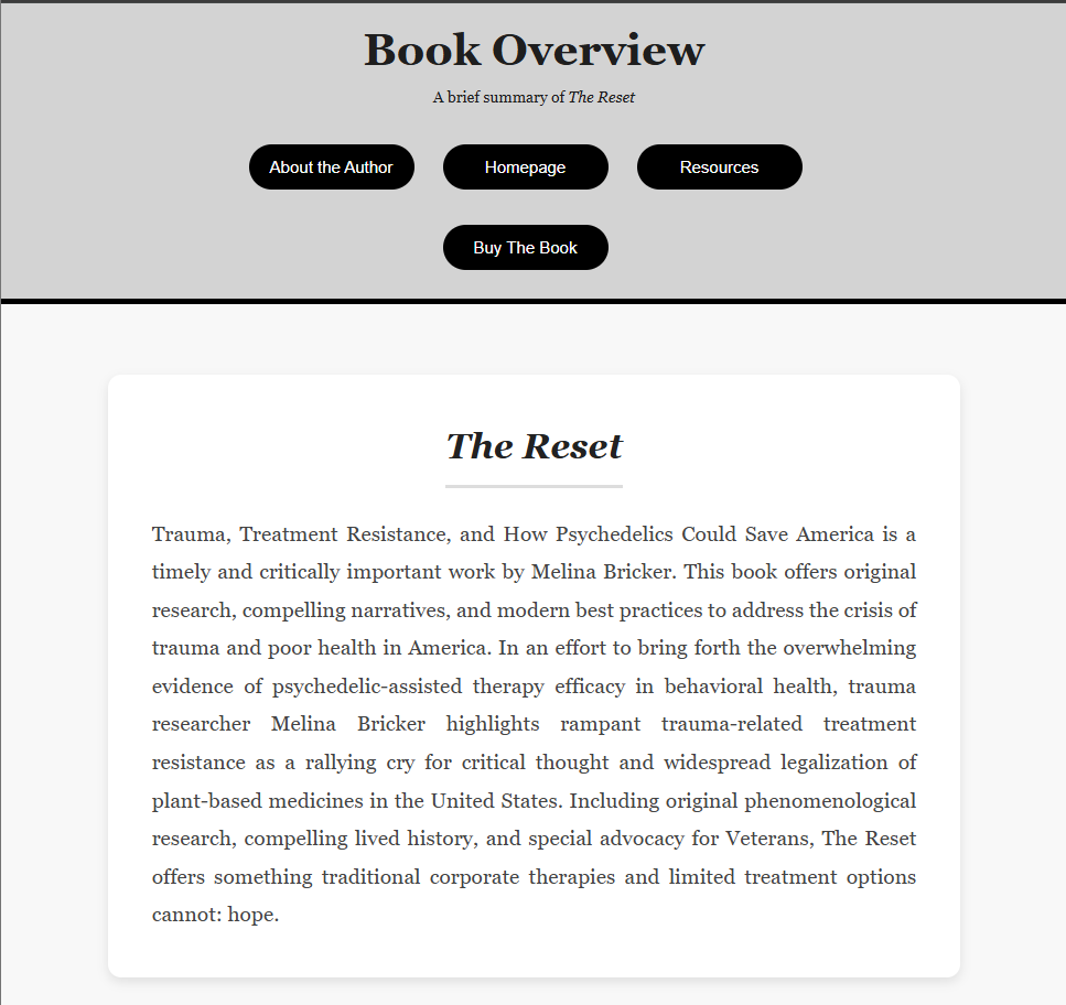 Summary page screenshot of 'The Reset'